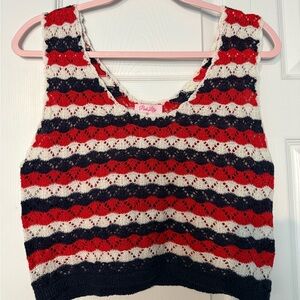 Pink Lily Women's Crochet Tank Top - Red, White, and Blue